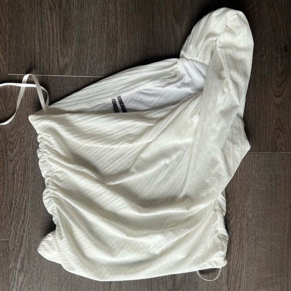 Anthropologie Cream Textured One Shoulder Skirt - Picture 5 of 5